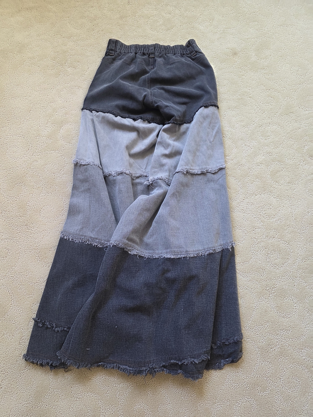 Patchwork Wide-Leg Palazzo Denim Jeans - Two-Tone Gray - Picture 2 of 4